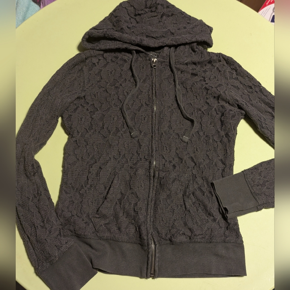 Aeropostale Eighty-Seven Medium Women's Charcoal Lace Hoodie